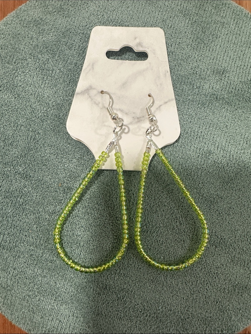 Green Beaded Teardrop Earrings - Lightweight Women's Jewelry